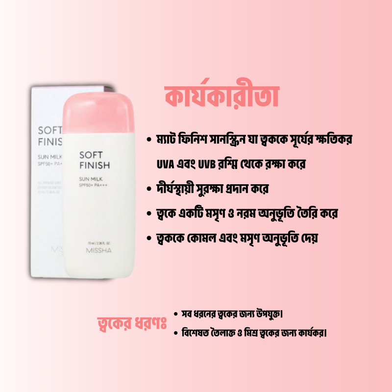 Missha Soft Finish Sun Milk SPF50+ Or PA+++ 70ml