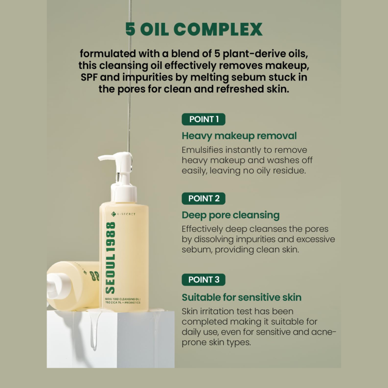 KSECRET SEOUL 1988 Cleansing Oil : Pine Cica 1% + Probiotics 200ml