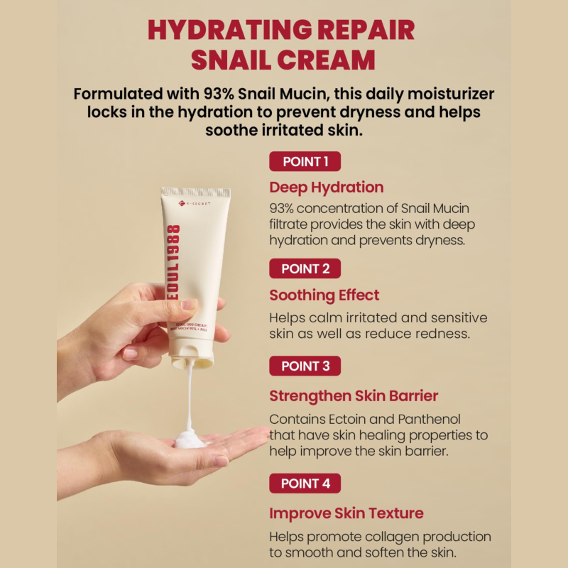 ksecret Seoul 1988 Cream : Snail Mucin 93+Rice 100ml